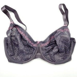 Glamorise WONDERWIRE Lace Bra 36G Purple Lace Unlined Back Closure Sexy